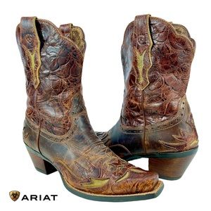 Ariat Women’s Western Boots Size 7.5 Brown Full Grain Leather Snip Toe Dahlia